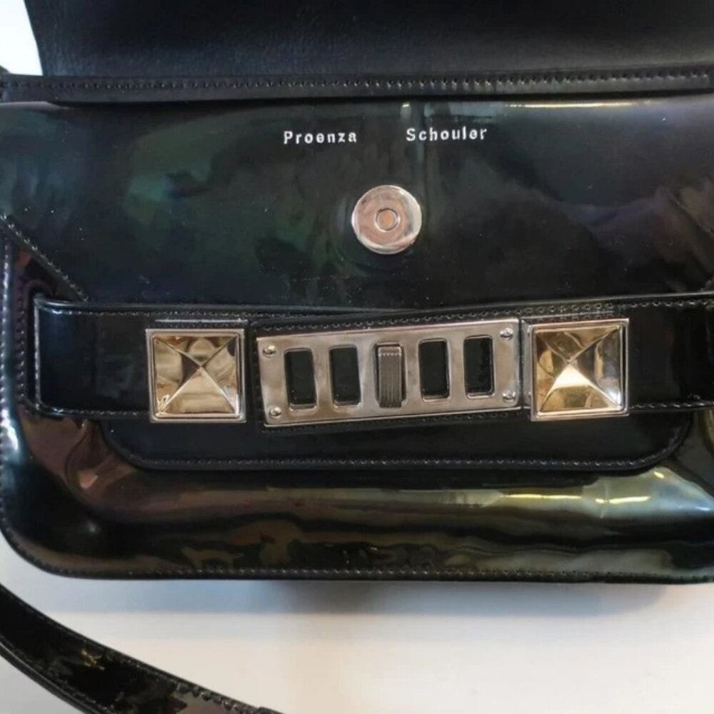 Authentic Proenza Schouler PS11 Black Holographic Patent Leather Shoulder Bag - Picture 13 of 16